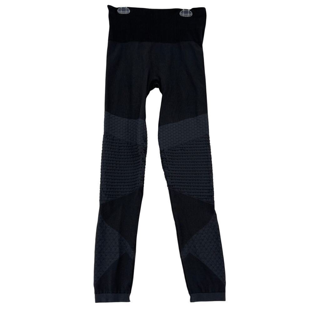 Spanx Ankle Leggings Women's Size M Black High Rise Stretch Textured‎ Leg Panels